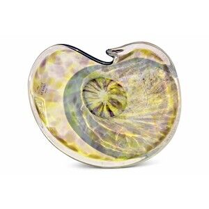 Hand Blown Italian Art Glass Bowl 15” Green Purple Swirl Murano Style Centerpiec